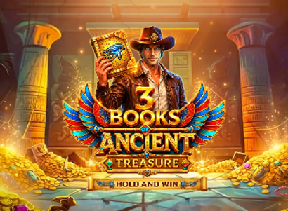 3 Books of Ancient Treasure Hold and Win Logo