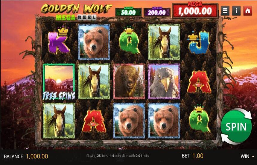 Screenshot of Golden Wolf Mega Reel slot game