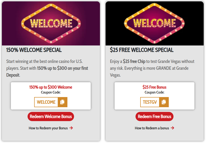 Grande Vegas Casino Welcome Pack